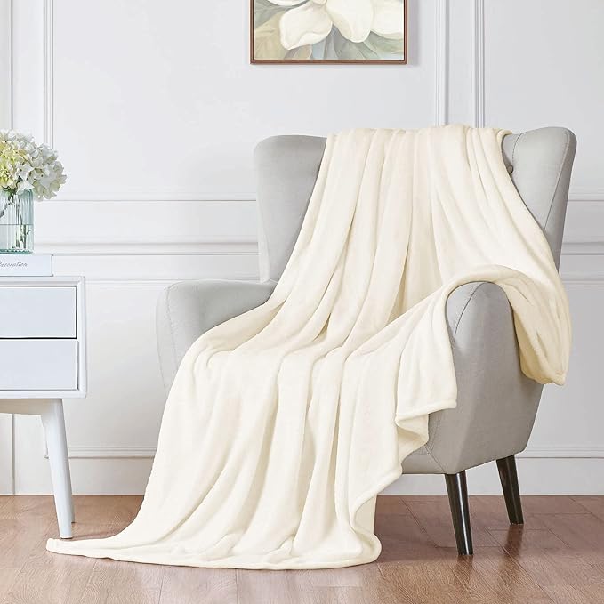 Walensee Fleece Blanket Plush Throw Fuzzy Lightweight (XL-Twin Size 66x90 Cream) Super Soft Microfiber Flannel Blankets for Couch, Bed, Sofa Ultra Luxurious Warm and Cozy for All Seasons
