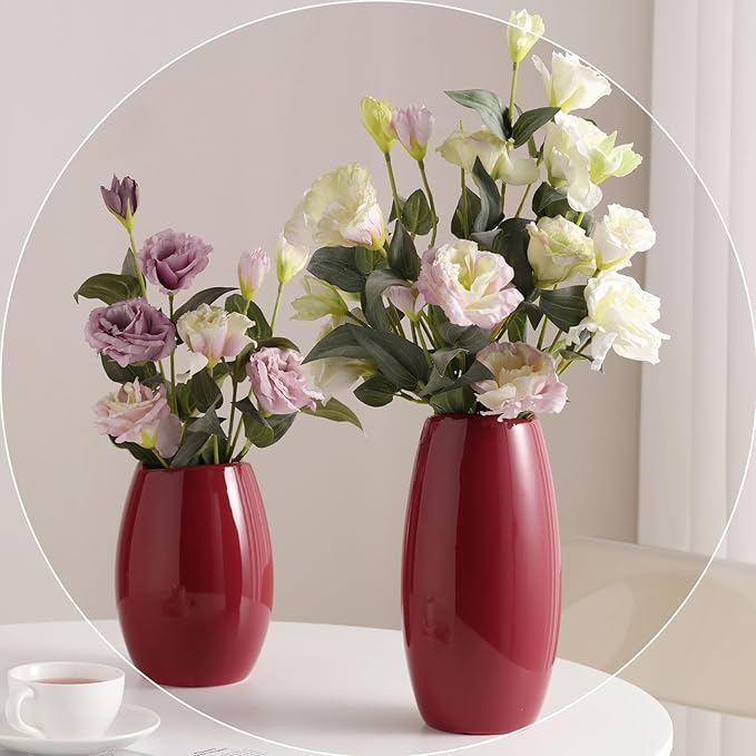 hjn Ceramic Vase Set of 3 Red Flower Vase for Home Decor, Modern Decorative Vase for Flowers Vases for Your Ideal Shelf Decor/Table/Living Room/Kitchen/Office-Red…