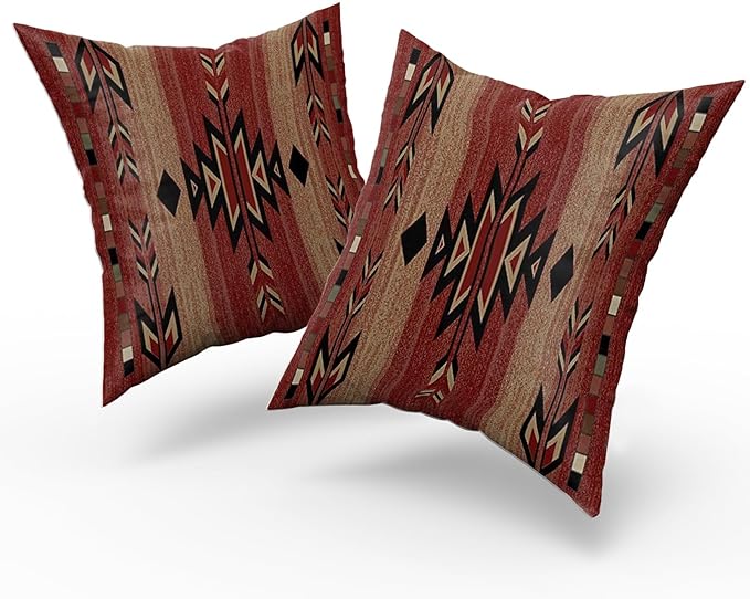 Giwawa Southwestern Throw Pillow Covers, Rusty Red Native American Pillow Cases, Aztec Tribal Geometric Square Cushion Covers Double Sided for Sofa Porch Bedding Patio Decor, 18x18 Inch, Set of 2
