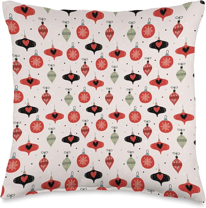 Scandinavian Vintage Christmas Ornament Pattern Red Green Throw Pillow