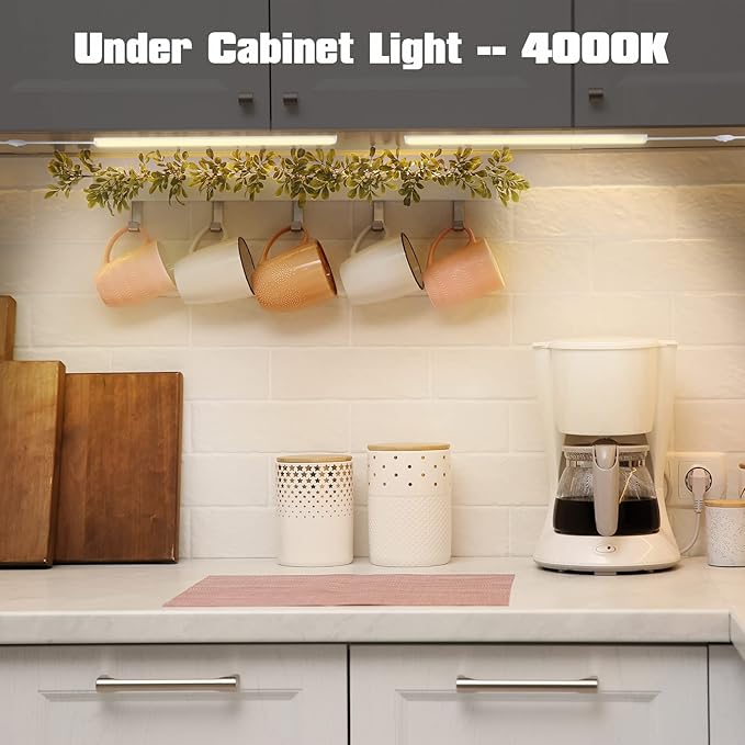 Under Cabinet Lights, 12 Inch Dimmable LED Under Cabinet Lighting, Natural White 4000K, Slim Under-Counter Light Fixtures with Memory Function, Under Counter Lights for Kitchen, Desk Light Bar