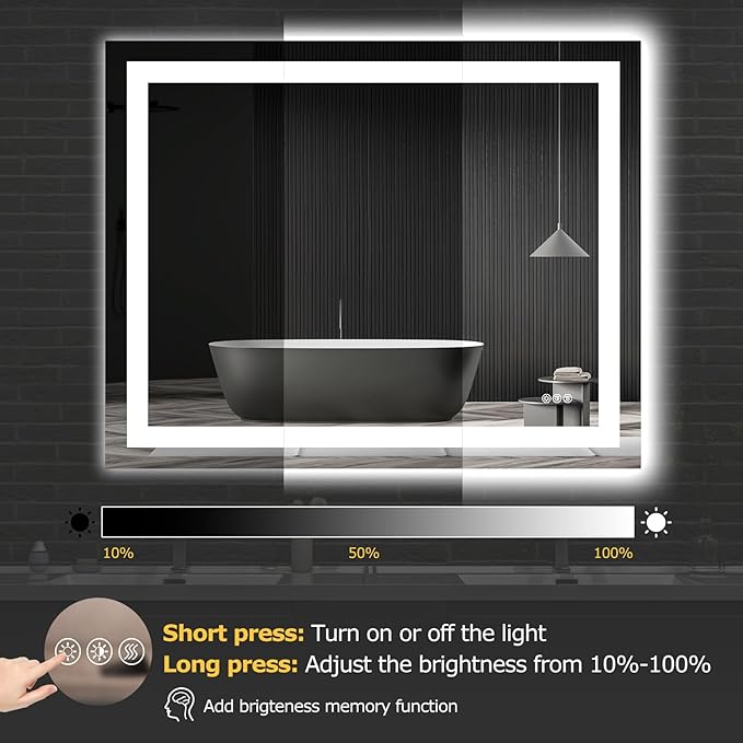 40X32 LED Bathroom Mirror with Lights, Anti-Fog, Dimmable, Backlit + Front Lit, Smart Bathroom Vanity Mirror, Memory Function, Shatterproof, Tempered Glass (Horizontal/Vertical)