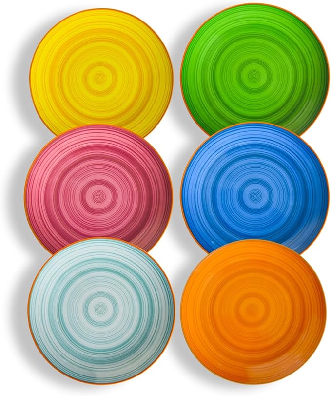 Miicol Ceramic Dessert Plates Set of 6, Colorful Appetizer Plates 8 Inch, Stackable Salad Dishes, Small Dinner Plates, Durable Dinnerware for Kitchen, Party, Wedding, Microwave and Dishwasher Safe