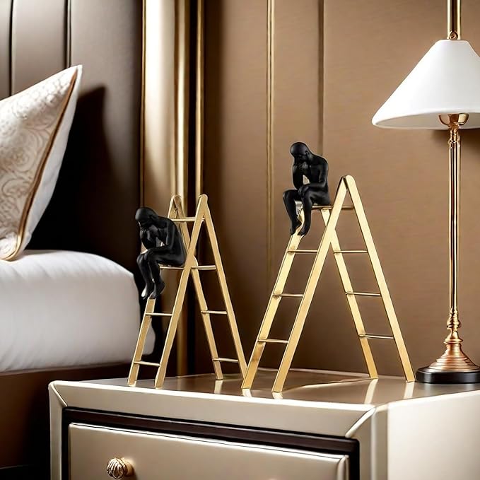 FUNSXBUG The Thinker Statue Thinking Man Statues Sitting on a Ladder Sculptures Collectible Figurine Home Decor Living Room Decoration (Small)