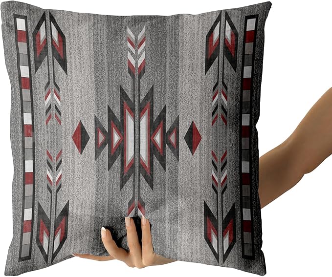 Giwawa Southwestern Throw Pillow Covers, Red Gray Black Native American Pillow Cases Set of 2, Ethnic Tribal Geometric Square Cotton Cushion Covers for Sofa Porch Bedding Patio Decor, 18x18 Inch