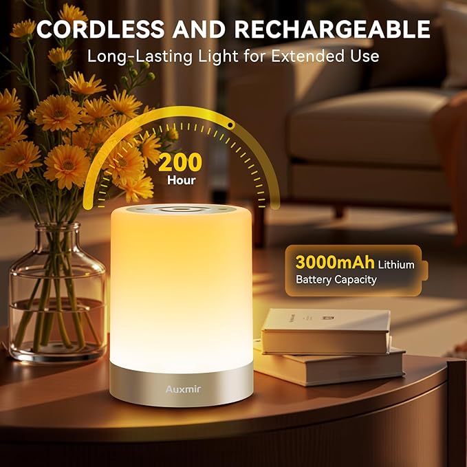 Night Light for Kids Baby, Dimmable Touch Lamp for Nursery, 11 RGB Colors 5 Brightness, Portable Rechargeable Bedside Table Lamp for Nightstand, Kids Night Light for Bedroom Living Room, Silver