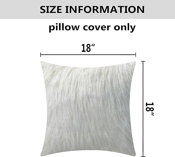 Home Brilliant Fur Pillow Covers 18x18 Decorative Throw Pillow Covers Fluffy Throw Pillows for Couch, Set of 2, 18 inch, White