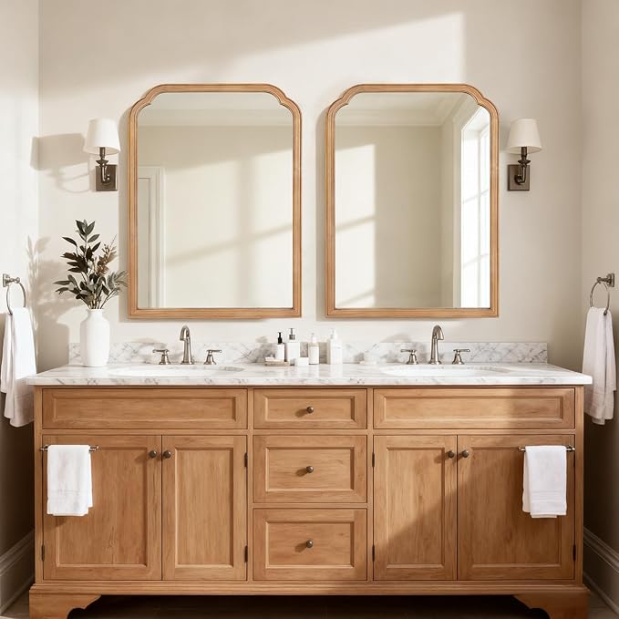 HOMECOOKIN Wood Bathroom Mirrors for Wall Mounted, 30" x 40" Rustic Wood Frame Wall Mirrors Decorative for Living Room or Bedroom Vanity Mirror (NR) B