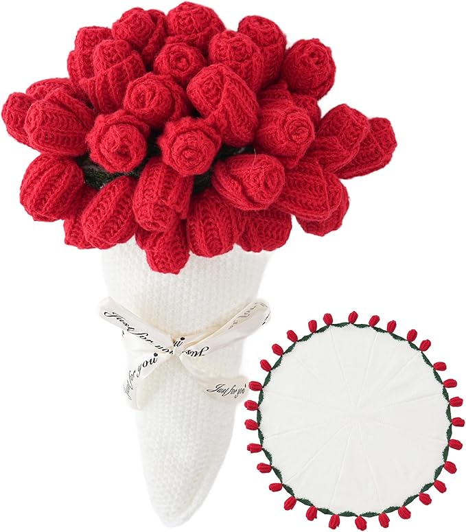 CULVE Crochet Flower Bouquet Blanket Finished, Hand Knitted Rose Throw Blankets, 40 Inch Graduation Gifts Sofa Blanket for Wedding Flowers Room Decor