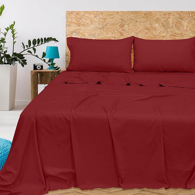 Royale Linens 300 Thread Count 100% Long Staple Combed Cotton Flat Sheet - Super Soft - Top Sheets - California King Flat Sheet Sold Separately - Breathable, Cool & Crisp Sheets Only (Cal King, Red)