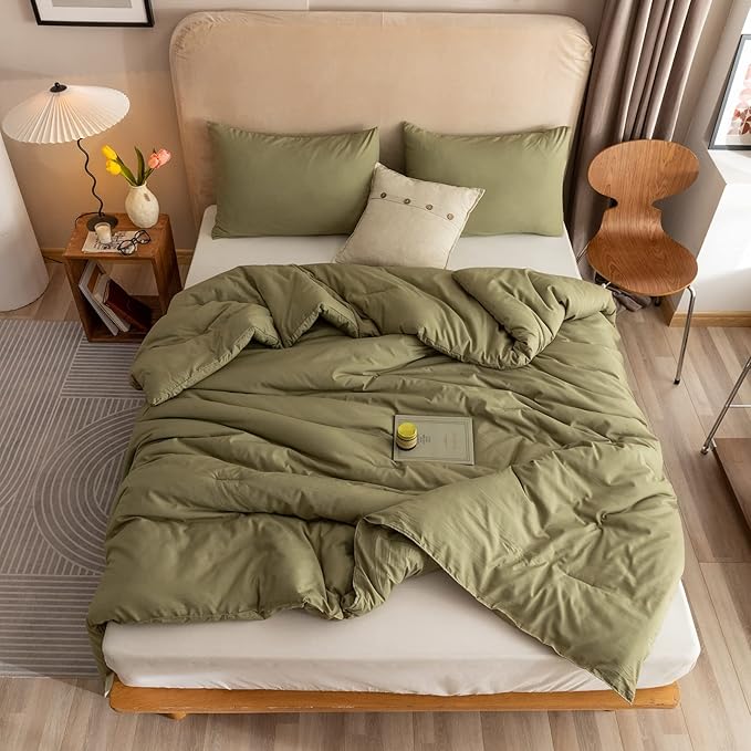 ROSGONIA Twin/Twin XL Comforter Set for College Girls Boys Olive Green, 1 Comforter & 1 Pillowcase, Soft Kids Comforter Sets All Season Dorm Bedding