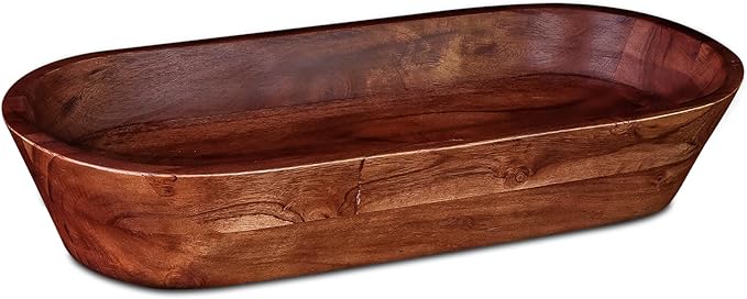 Luxe Designs Wooden Dough Bowl - Dark Burnt Acacia Wood - Handmade Decorative Bowls for Home Decor, Bathroom, Kitchen Counter, & More - Rustic Large Wood Dough Bowl for Decor, Cosmetics, and Keys
