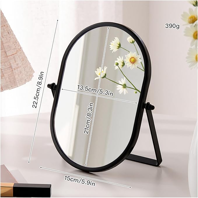 Metal Stand Adjustable Makeup Vanity Mirror Portable Black Small Desktop Mirror with 180° Rotation Desk Mirrors for Dressing Room,Bedroom, Bathroom,Tabletop
