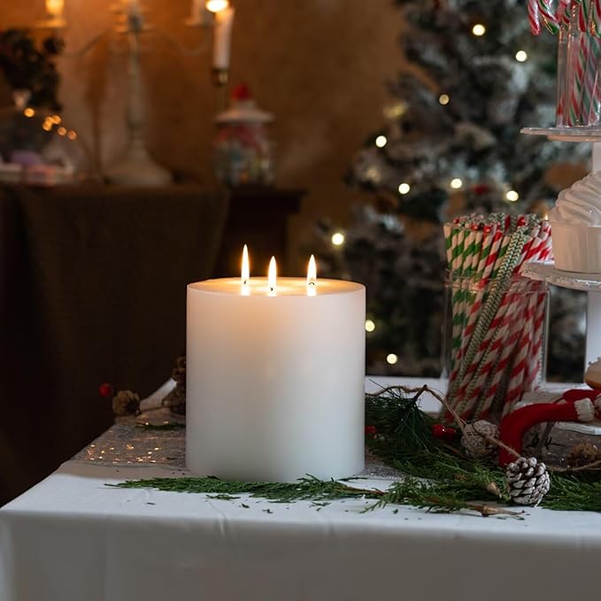 MOZEAL Extra Large 3 Wick White Pillar Candle, 6" x 6", Unscented, Dripless, Smokeless, and Clean-Burning. Approx. 160 Hours of Burn Time. Perfect for Weddings, Dinners, Christmas and Home Decor
