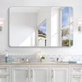 48x30 Inch Silver Bathroom Mirror, Metal Framed Silver Rectangle Mirrors, Rounded Rectangular Vanity Mirror, Wall Mounted Mirrors for Living Room Bedroom Entryway Hangs Horizontal or Vertical