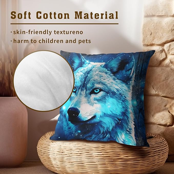 Abstract Galaxy Wolf Pillow Covers - Animal Pillow Cases 22x22 Wildlife Throw Pillows Covers Set of 2 Farmhouse Home Decor for Room Bed Outdoor