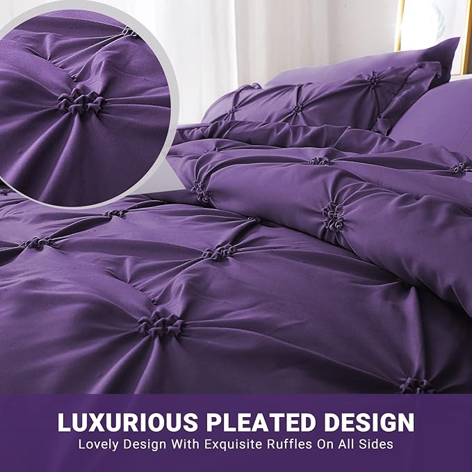 JOLLYVOGUE King Size Comforter Set 7 Pieces, Purple Bed in a Bag Comforter Set for Bedroom, Beddding Sets with Comforter, Sheets,Ruffled Shams & Pillowcases