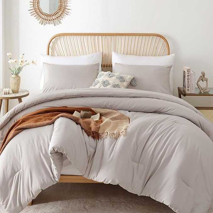 ROSGONIA California King Comforter Set Linen Grey, 3pcs (1 Boho Gray Cal King Comforter & 2 Pillowcases), All Season Soft Bedding Blanket Quilts