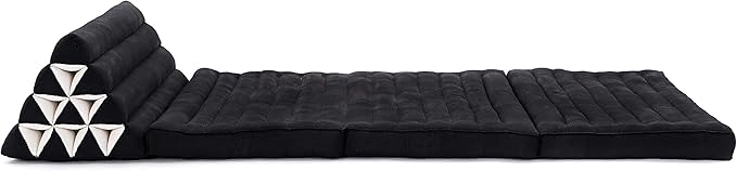 Leewadee 3-Fold Mat XXL with Triangle Cushion – Firm TV Pillow, Foldable Mattress with Cushion Made of Eco-Friendly Kapok, 67 x 31 inches, Black