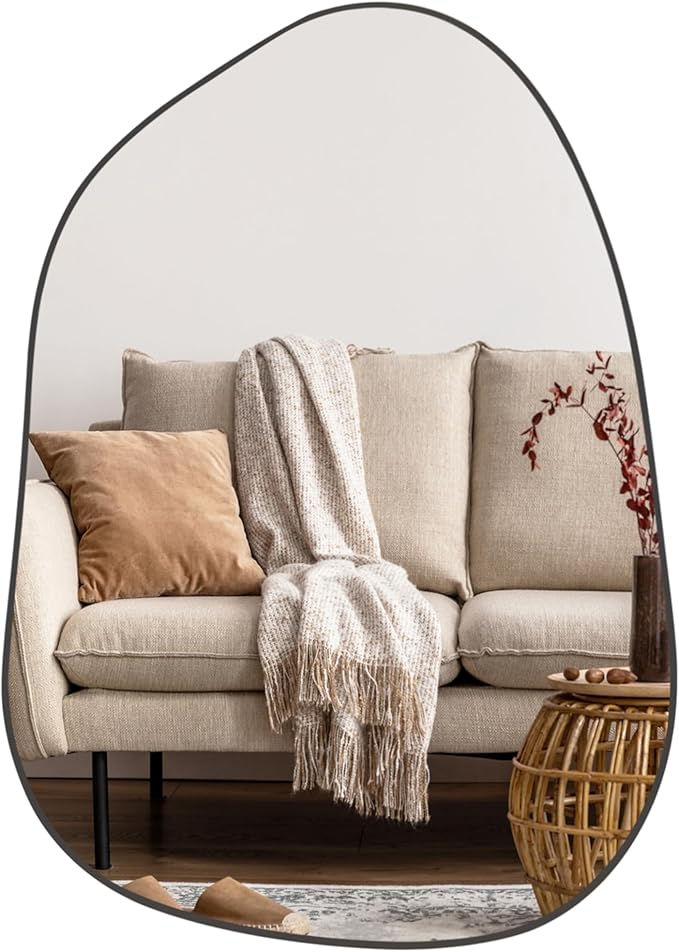 PERFNIQUE Irregular Wall Mirror Asymmetrical Mirror, 27''x19'' Black Mirror for Bathroom Bedroom Living Room Entryway, Decorative Modern Wall Decor, Wall Mounted Mirror (Black, 27''x19'')