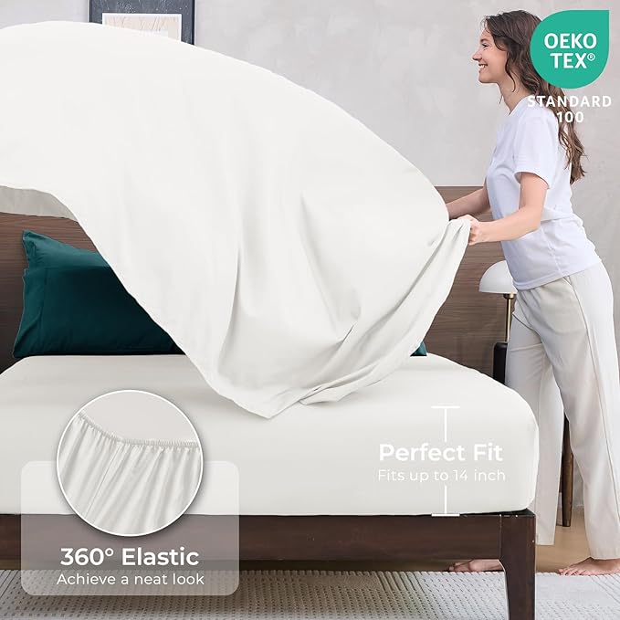 HEVUMYI King Comforter Set - 7-Piece All Season Bed in a Bag King, Ultra Soft Bedding Set with Comforter, Flat Sheet, Fitted Sheet, Pillowcases, Pillow Shams, Peacock Blue & Ivory