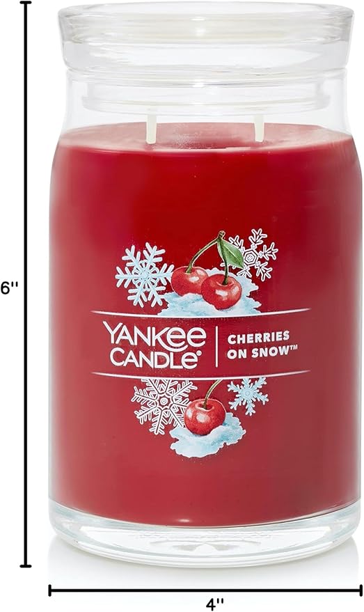Yankee Candle Cherries On Snow Scented, Signature 20oz Large Jar 2-Wick Candle, Over 60 Hours of Burn Time, Christmas | Holiday Candle