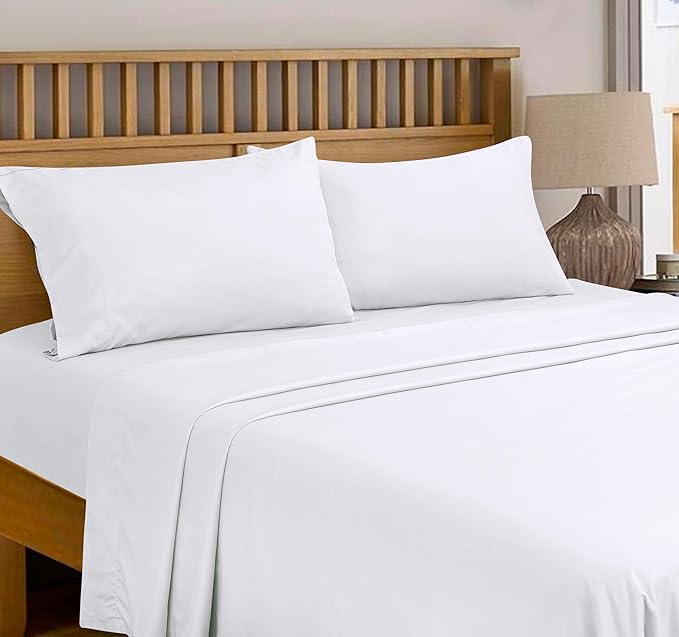 Royale Linens 300 Thread Count 100% Long Staple Combed Cotton Flat Sheet - Super Soft - Top Sheets - Full Flat Sheet Sold Separately - Breathable, Cool & Crisp Percale Sheets Only (Twin XL,White)