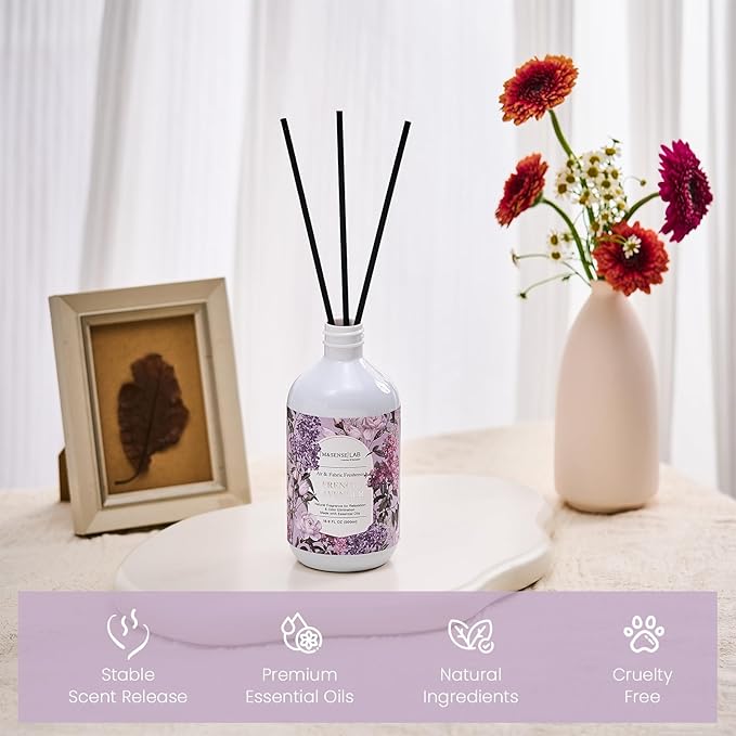 M&SENSE Reed Diffuser Oil Refill, 16.9oz (500ml) with 10 Hollow Reed Sticks, French Lavender Scent Home Fragrance, Scented Oil Refills, Natural Essential Oils for Diffusers, Décor for Home Spa Office