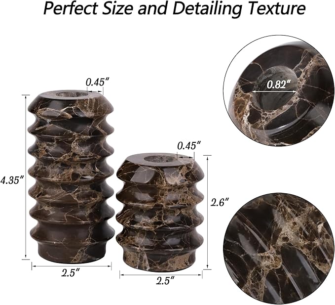 HofferRuffer Marble Candlestick Holders, Set of 2 Natural Stone Candle Holder Decorative Candle Stands for Wedding, Dinning, Party, Table Centerpieces, Fits 3/4'' Thick Candles (MarbleBrown)