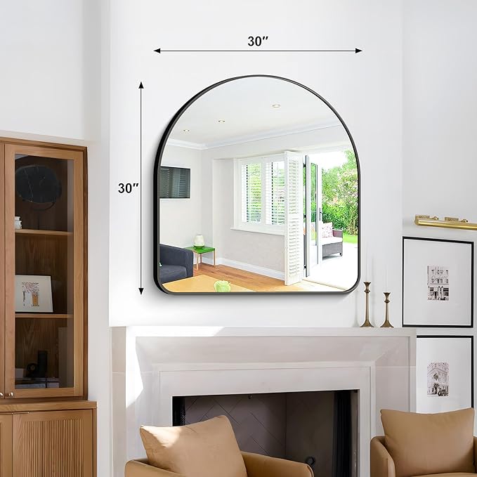 Arched Bathroom Mirror, 30"x30" Black Arched Mirror for Bathroom, Wall Mounted Mirror, Vanity Wall Mirror Metal Frame for Bedroom, Entryway, Living Room, Vertically Hanging