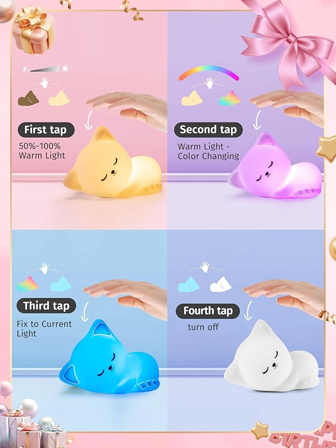 Mubarek 【Remote + Gifts Package】 Cat Gifts for Girls,16 Colors Dimmable Teen Girl Gifts Trendy Stuff, TAP for Fun Cute Stuff for Teen Girls