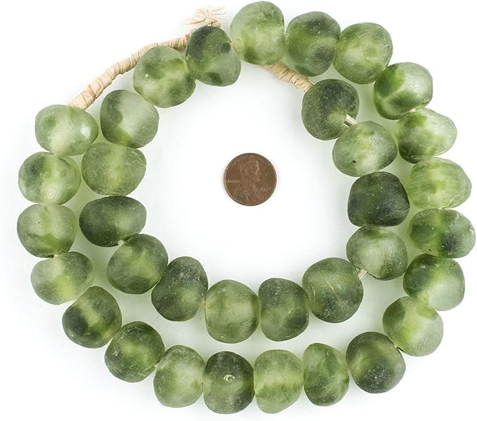 Jumbo Recycled Glass Beads, 21–25mm – African Sea Glass for Wall Hangings, Coffee Table Decor, Shelf Styling, and Home Accents – (Forest Green Swirl) – The Bead Chest