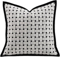 Premium Throw Pillow Covers 20x20 Inches - Black Interlaced Weave Grid Framed Chenille Jacquard Embroidery Decorative Couch Pillow Covers for Living Room Bedroom Sofa