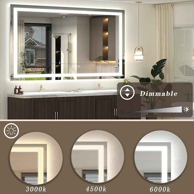 LED Bathroom Mirror for Wall 84x 40, Extra Large Lighted Vanity Mirror with Lights, Dimmable, Anti-Fog, Shatter-Proof, ETL Listed (Front + Backlit)