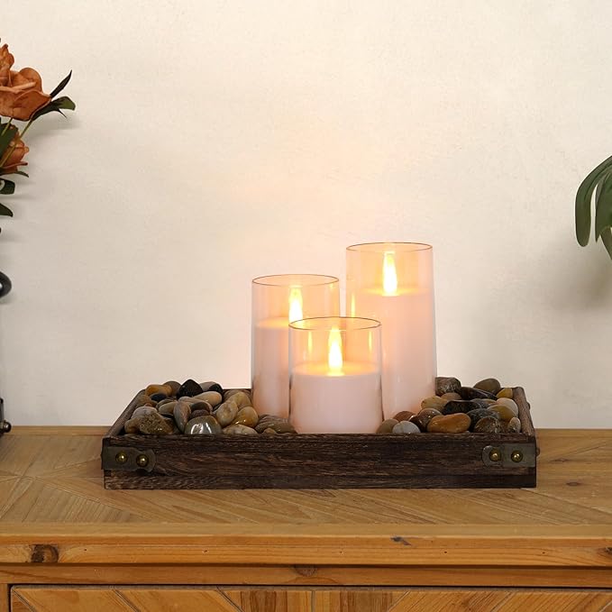 Homemory Realistic Flickering Battery Operated Candles, LED Fake Electric Candle with Remote Control and Timer, Flameless Candles for Home, Christmas Decoration, White, Set of 3