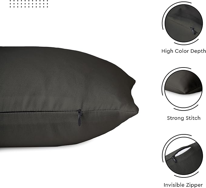 Encasa XO Throw Pillow Covers 26x26 in Set of 2 Charcoal Grey | No Inserts | Cotton Pillow Covers for Living Room, Bed, Sofa, Couch | Decorative Cushion Covers with Improved Zippers