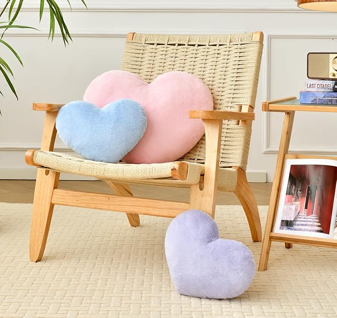 Petrella Heart Pillow Cute Fuzzy Pillows Throw Pillows for Bed Livingroom Home Decor Cushion Decorative Aesthetic Preppy Pillows Blue,Small 13"x10"