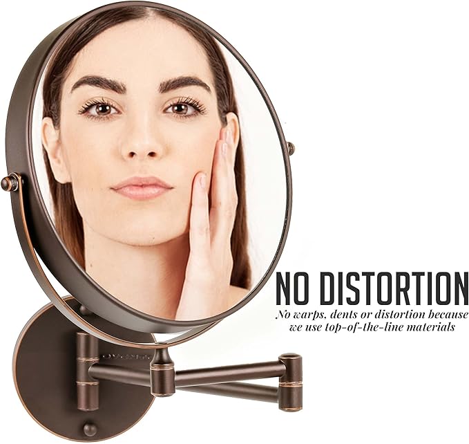 OVENTE 9" Wall Mounted Makeup Mirror with 1X/10X Magnification, Double Sided Magnifying Round Bathroom Vanity Mirror, 360° Swivel Design, Extendable and Folding Arm, Antique Bronze MNLFW90ABZ1X10X