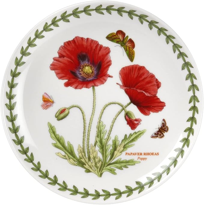 Portmeirion Botanic Garden 6-Inch Coupe Plate, Poppy Motif - Durable Porcelain, Mix-and-Match Elegant Tableware - Dishwasher, Microwave, Oven, Freezer Safe