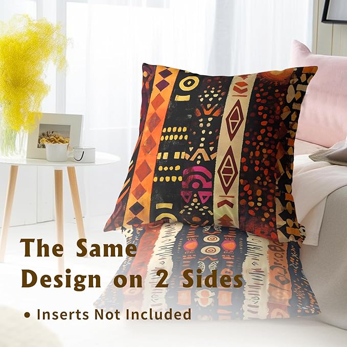 Black White Tribal Pillow Cover - Ethnic Throw Pillow Covers Set of 2 Boho Cushion Pillow Cases 16x16 for Home Couch Sofa