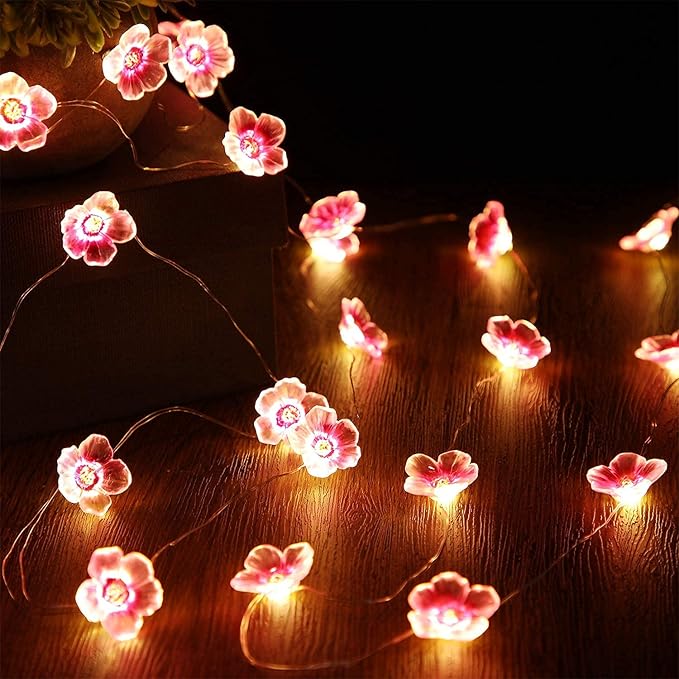 Mudder 13 FT 40 LEDs Cherry Blossom Flower String Lights for Bedroom, Pink Fairy Lights USB and Battery Operated Decorative String Lights Indoor Outdoor(1 Pack)