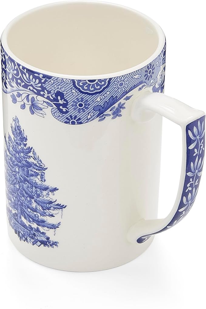 Spode Blue Italian Christmas Mug, 12oz - Elegant Holiday Drinkware with Iconic Christmas Tree Motif, Dishwasher & Microwave Safe Festive Mug for Hot Cocoa, Tea, Coffee Lovers - Ideal for Bar Cart