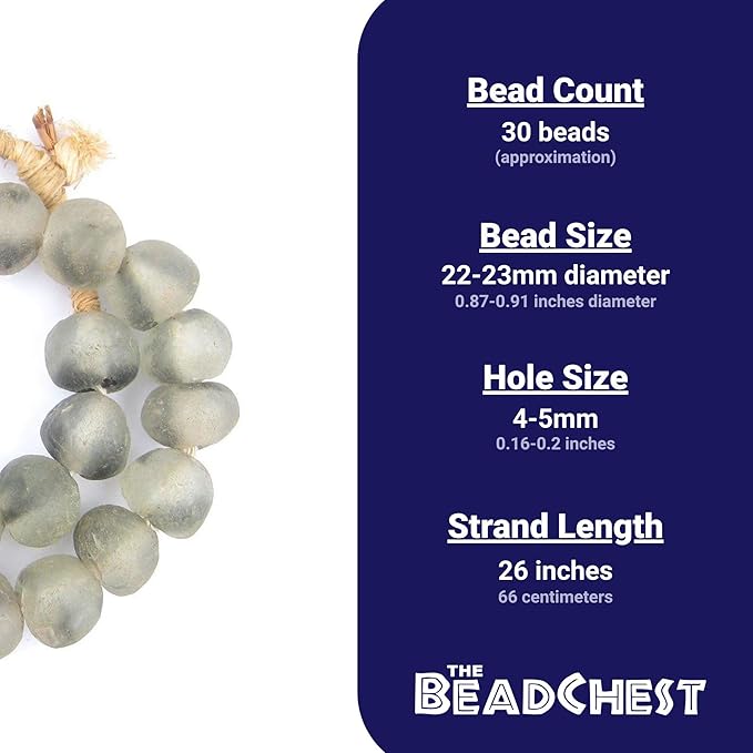 Jumbo Recycled Glass Beads, 21–25mm – African Sea Glass for Wall Hangings, Coffee Table Decor, Shelf Styling, and Home Accents – (Grey Swirl) – The Bead Chest