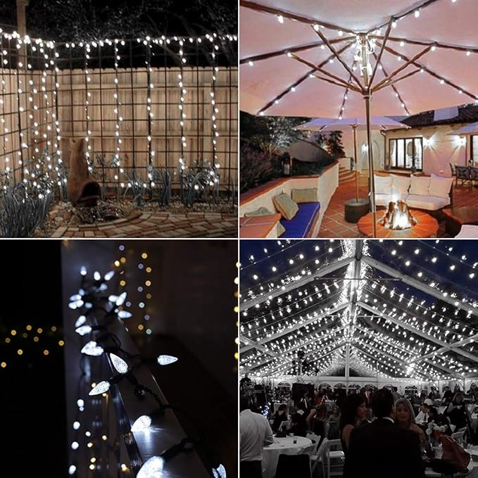 Brizled C9 Christmas Lights Cool White 16FT 25 LED 120V UL Certified Faceted Outdoor Christmas String Lights Connectable Xmas Tree Light for Tree, Holiday, House, Roof Decor