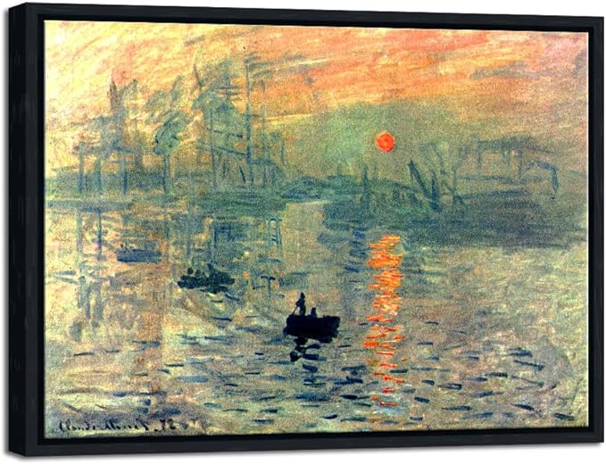 Wieco Art Impression Sunrise Modern Framed Canvas Wall Art Canvas Prints of Claude Monet Oil Paintings Reproduction Seascape Artwork Sea Pictures on Canvas for Home Decorations