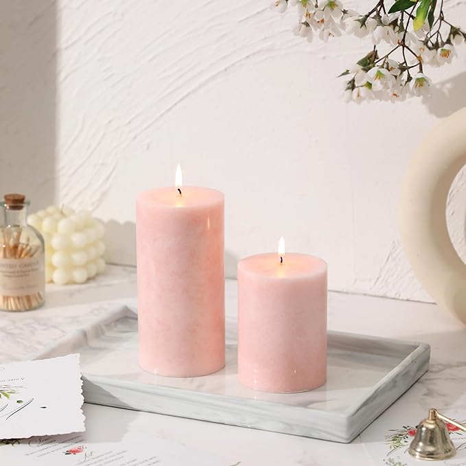 3x6 inch Pink Pillar Candles Set of 3, Unscented Pillar Candle, Dripless and Smokeless Large Candles, Candle for Home Decor, Dinner Table,Weddings, Holidays