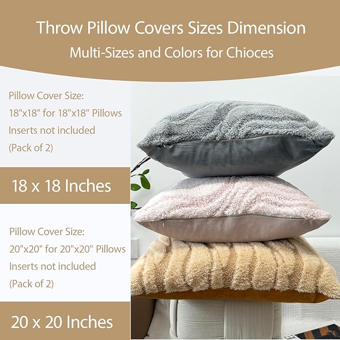 Grey Pillow Covers 20x20 Inches Set of 2,Soft Faux Fur Textured Throw Pillow Covers Boho Geometric Reversible Decorative Pillow Covers Home Decor for Couch Bed Livingroom
