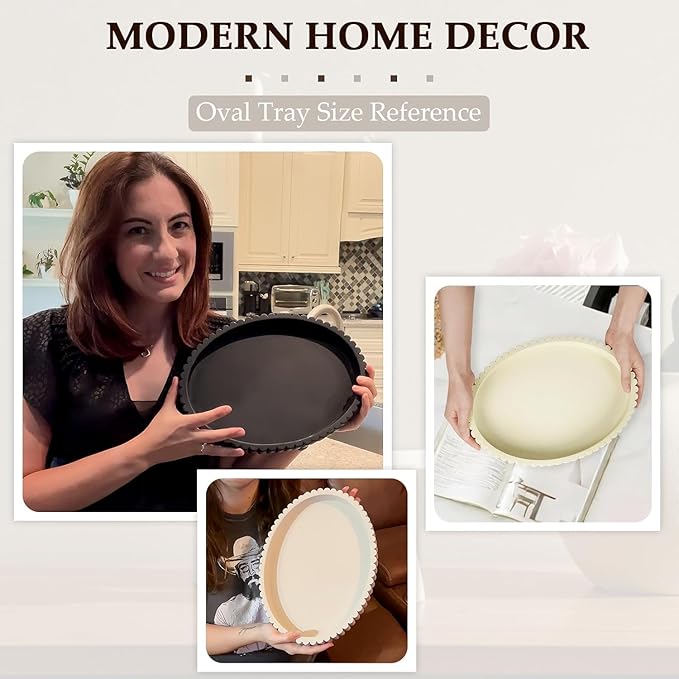Oval Tray for Coffee Table Decor, 13" Resin Coffee Table Trays, Table Centerpieces Decorative Tray for Home Decor, Modern Decorative Centerpiece Trays, Beige Resin