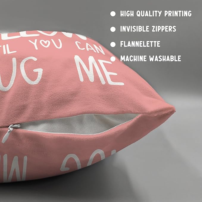 Sufamb Hug This Pillow Until You Can Hug Me Throw Pillow Covers Decor, 18'' x 18'' Pillow case, Boyfriend Girlfriend Birthday Gifts，Long Distance Relationships Gifts， Valentine's Day Gifts (Pink)
