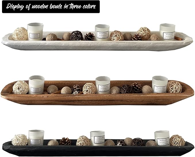 Wooden Dough Bowl Decor, Vintage Wooden Bowl Hand Carved Home Decor for Dining Table Center, Living Room, Kitchen Decor. (30inch black)